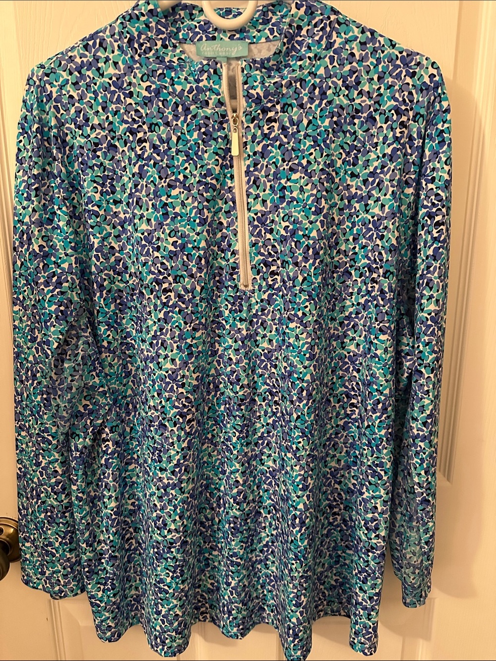 Blue Green Floral Zip-Front UPF50 top